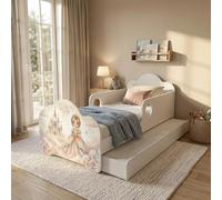 Happy Babies Cama infantil con protección anticaídas para niños, 160 x 80 cm, para habitación infantil, con cajón, colchón individual, color blanco, pegatinas, peces (Nr 421)