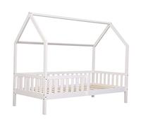Happy Garden Cama de 190 x 90 cm, Color Blanco Martillo, Marco de Cama de Madera Maciza de Pino con somier de láminas y Barras de Seguridad