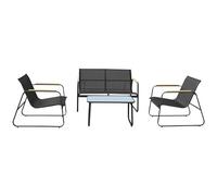 Happy Garden Conjunto de Muebles de jardín Tenerife en textileno Negro, 4 plazas, con sofá, 2 sillones y Mesa de Centro Rectangular