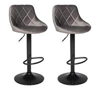 Happy Garden Juego de 2 taburetes de Bar de Terciopelo Gris Robin. Silla de Cocina, de diseño Moderno, con Asiento, Regulable en Altura, Giro de 360º y reposapiés. Taburete con Respaldo de Terciopelo