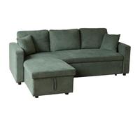 Happy Garden Sofá Cama esquinero de 3 plazas Clark de Pana Verde, Convertible con cajón Deslizante, Chaise Longue Reversible y Caja de almacenaje