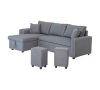 Happy Garden Sofá Convertible Tony de 3 plazas en Tejido Gris. Sofá con meridiano Reversible, Caja de Almacenamiento y reposapiés.