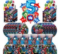 Happy Marvel tema vengadores decoración de cumpleaños conjunto tazas platos mantel máscaras globos de superhéroe suministros de fiesta favores regalos 61Pcs Set