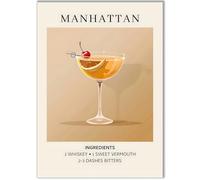 Happy Motive - Póster de cóctel premium disponible en DIN A3 o DIN A4 - Impresión premium en papel de 300 g - Decoración de pared para bar, cocina y bar en casa, oficina sin marco Manhattan A3
