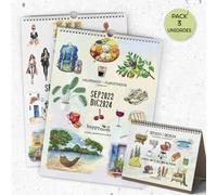 HappyMots Pack 2 Calendarios de pared 2023 2024 + Calendario de Sobre mesa 2023 2024 | 16 Meses Sep. 2023 a Dic. 2024 | Calendario 2024 organizador mensual | Tamaño A3 + A5 | Con espacio para apuntar