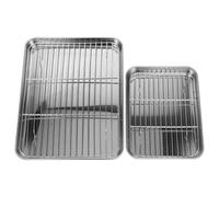 Happyyami Bandejas de Cocina de Acero Inoxidable 2 Piezas Rejilla para Escurrir y Ventilación, Ideales para Hornear Verduras y Frutas en Forma Cuadrada