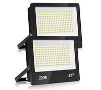 HAPYLUMI Focos LED Exterior 200W, 2 Piezas 20000LM 6500K Blanco Frío, Proyector IP67 Impermeable, Luz de Seguridad para Terraza Jardín Patio