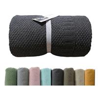 HaraDeco Manta de Punto Plaid Sofá Multiuso Pie de Cama 100% Algodón | Reciclado, Cubre Sofá Sillón sin Borlas Tacto Suave, Hipoalergénico Anti-Pilling Cubrecama Estilosa Fabricado Nacional
