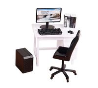 harayaa Set de Muebles en Miniatura con Escritorio de Oficina Silla de Juego Mesa de Ordenador Y Teclado Hecho con Material de Calidad Adecuado para Casa de M, Blanco