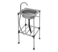 HarBin-Star Fregadero independiente de acero inoxidable, fregadero de cocina móvil con grifo, para exterior, patio trasero, garaje, camping (38 x 33 x 83 cm)