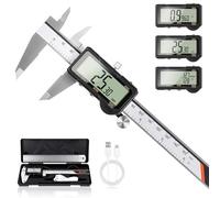 HARDELL Calibrador digital, calibrador digital recargable de 6 pulgadas con ajuste de reinicio, herramienta de medición de calibrador con conversión MM/in/F, apagado automático, micrómetro con