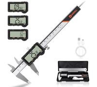 HARDELL Calibrador digital recargable, Pie de Rey Digital de 6 pulgadas con reinicio, herramienta de medición con conversión de mm/pulg/F, apagado automático, micrómetro con pantalla grande