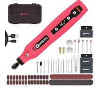 HARDELL Mini Amoladora Batería Inalámbrica USB Rosa, Herramienta Rotativa Multifunción 3.7V con 129 Accesorios, 5 Velocidades para Manualidades, Modelismo, Pulir, Taladrar y Cortar