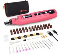 HARDELL Mini Amoladora Batería Inalámbrica USB Rosa, Herramienta Rotativa Multifunción 3.7V con 69 Accesorios, 5 Velocidades para Manualidades, Modelismo, Pulir, Taladrar y Cortar