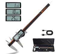 HARDELL Pie de Rey Digital 0-8 Pulgadas, Calibrador Digital Recargable con Pantalla LCD Grande, Milímetros/Pulgadas/Fracciones, Acero Inoxidable, Apagado Automático, Micrómetro Electrónico
