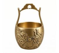 Harilla Cubo Decorativo de Latón Cubo Ornamental Recipiente Vintage Centro de Mesa con Relieve de Dragón Mítica Acabado Pulido con Asa Arqueada Adecuado para Escritorio Estantería Recibidor, Dorado