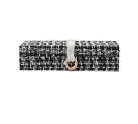 Harilla Joyero Caja Organizadora Contenedor Almacenamiento con Tapa Tejida Caja de Tela con Asa Circular de Madera Aspecto Artesanal Adecuado para Oficina, Negro, Pequeño 25 14.5 7.5cm