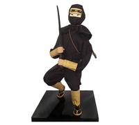 Harilla Muñeca Japonesa Figura Estatua Escultura Adorno Muñeco Guerrero Confeccionado con Cabeza Tallada Base Rectangular Estable Textura Artesanal Adecuada, Negro, Ninja En Cuclillas