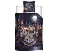 Harry Potter Hogwarts Funda Nórdica Cama 90 140x200 + Funda Almohada Regalo | Ropa de cama reversible individual | Ambiente nocturno Hogwarts | Licencia Wizarding World | Regalo joven mago