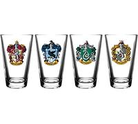 Harry Potter Juego de 4 vasos de pinta de cristal - incluye crestas de casa: Gryffindor, Slytherin, Hufflepuff y Ravenclaw - capacidad de 16 oz