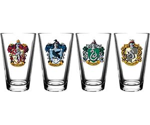 Harry Potter Juego de 4 vasos de pinta de cristal - incluye crestas de casa: Gryffindor, Slytherin, Hufflepuff y Ravenclaw - capacidad de 16 oz