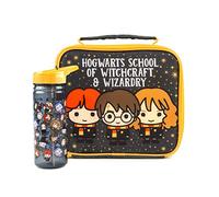 Harry Potter Lunch Bag and Bottle Set | Aventura de los personajes Harry, Ron, Hermione Chibi | Porta alimentos para niños con botella de agua | Bolsa aislada mantiene la comida fresca
