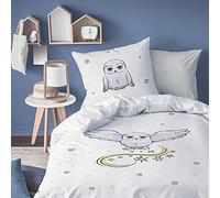 Harry Potter Owl - Juego de cama infantil para 1 persona, 100% algodón, Oeko-TEX | Funda nórdica de 140 x 200 cm + 1 funda de almohada de 63 x 63 cm, estampado reversible, color blanco