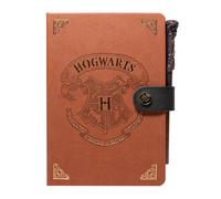 Harry Potter premium A5 notebook with wand pen, featuring a durable PU cover with embossed golden details, rounded corners, 120 sheets of 80 g/m2 paper, and a magnetic clasp closure. Ideal for fan