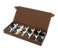 harupink Caja organizadora para gafas, 6 rejillas, tela Oxford, resistente a la humedad, estuche para gafas, para relojes, anillos, joyas, broches, 38,5 x 17,5 x 4 cm (marrón)