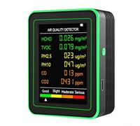 Hasaller Monitores de calidad del aire Medidor de dióxido de carbono portátil 6 en 1 Monitor de calidad del aire interior Monitor de humedad Temperatura con CO PM10 PM2.5 HCHO TVOC y pantalla real de