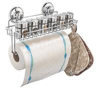 HASKO Accesorios Ventosa Soporte de Toalla de Papel con Estante y Ganchos - Montado en la Pared Organizador de Rollo de Metal - Percha para Rollo de Papel para baño y Cocina - Sus 304 Acero