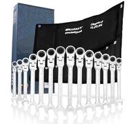 HASKYY Juego de Llaves Combinadas con Carraca 14 Piezas 8-22 mm - Cabeza Flexible 180°, Carraca 72 Dientes, Acero Cromo Vanadio, Llaves Profesionales para Coche, Moto y Taller