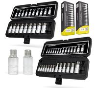 HASKYY Juego de llaves de vaso Torx XZN de 24 piezas, T8-T70 y M4-M18, 1/4", 3/8", 1/2" de accionamiento, juego de herramientas de vaso profesional