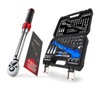 HASKYY Llave Dinamométrica 1/4" 2,5-20 Nm, ±3%, 31 accesorios | Ajuste 0,25 Nm, medición en ambos sentidos, clic, liberación rápida, 31 accesorios, alargadera 100 mm, maletín rígido