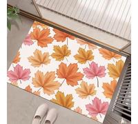 HASLEFND Felpudo de Entrada 45 x 75 cm, Felpudo Entrada Lavable en Lavadora Felpudos Ilustraciones de Plantas Patrón de Hoja de Arce con Base Antideslizante de TPR AlfombraColor Naranja