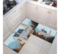 HASLEFND Juego de 2 Alfombras de Cocina Antideslizantes, Alfombras Fotografía arquitectónica Bosque del Castillo Lavables para Pasillo, Comedor y Entrada, 40x60+40x120cm,Amarillo