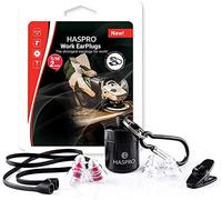 Haspro Work - Tapones para los oídos de trabajo, protección auditiva avanzada para entornos industriales, silicona hipoalergénica suave, dos tamaños, funda de transporte de aluminio, clip y cordón