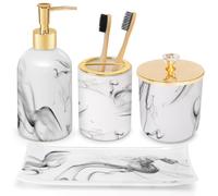 Haturi Juego de Accesorios de baño, 5 Piezas de Aspecto de mármol, dispensador de jabón y Soporte para Cepillo de Dientes, Cubierta de baño, apartamento, decoración, Kits de Resina, Regalo para