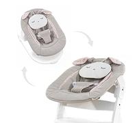 hauck Alpha Bouncer 2 en 1, Powder Bunny Beige Bloom - Asiento de bebé para trona de madera Alph con marco de rebote, arnés de cadera de 3 puntos y cojín, desde el nacimiento hasta 9 kg