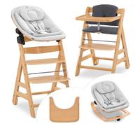 hauck Alpha Move Newborn Set Eco Bouncer Trona de Madera para Bebé desde el Nacimiento - Sillas Tronas para Niños con Hamaca Recién Nacidos Cojín y Bandeja - Natural
