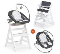 hauck Alpha Plus Newborn Set Deluxe Trona Evolutiva Bebe con Hamaca, Cojín y Arnés - Hamaca Alta Reclinable desde el Nacimiento - Silla Madera Niño Regulable - Tronas Infantiles de Madera - Blanco