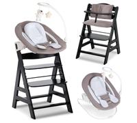 hauck Alpha Plus Newborn Set Deluxe Trona Evolutiva Bebe con Hamaca, Cojín y Arnés - Hamaca Alta Reclinable desde el Nacimiento - Silla Madera Niño Regulable - Tronas Infantiles de Madera - Negro