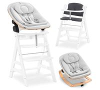 hauck Alpha Plus Newborn Set Eco Bouncer Trona Madera Evolutiva desde el Nacimiento - Sillas Tronas para Niños con Hamaca Recién Nacidos y Cojín de 2 Piezas - Blanco