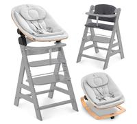 hauck Alpha Plus Newborn Set Eco Bouncer Trona Madera Evolutiva desde el Nacimiento - Sillas Tronas para Niños con Hamaca Recién Nacidos y Cojín de 2 Piezas - Gris