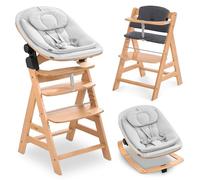 hauck Alpha Plus Newborn Set Eco Bouncer Trona Madera Evolutiva desde el Nacimiento - Sillas Tronas para Niños con Hamaca Recién Nacidos y Cojín de 2 Piezas - Natural