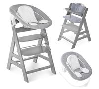 hauck Alpha Plus Newborn Set Trona Evolutiva Recién Nacidos con Hamaca Cojín y Arnés - Silla Alta de Madera para Bebés desde el Nacimiento - Tronas Primeras Comidas para Niños - Gris Oscuro