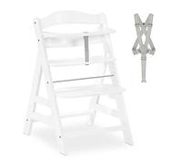 hauck Alpha Plus Trona Evolutiva Madera de Haya Certificada FSC® | Sillas Tronas para Bebé desde 6 Meses hasta 90 kg - Incluye Arnés de 5 Puntos y Barra Protectora - Blanco