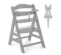hauck Alpha Plus Trona Evolutiva Madera de Haya Certificada FSC® | Sillas Tronas para Bebé desde 6 Meses hasta 90 kg - Incluye Arnés de 5 Puntos y Barra Protectora - Gris