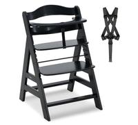 hauck Alpha Plus Trona Evolutiva, Madera de Haya Certificada FSC®, Sillas Tronas para Bebe desde 6 Meses hasta 90 kg, Silla Bebe con Arnés de 5 Puntos y Barra Protectora, Negro