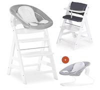 hauck Alpha Plus Trona Newborn Set con Bouncer 2in1 - Blanco | Trona evolutiva y silla alta de madera para bebés desde nacimiento | in ouncer 2in1, cojín y arnés